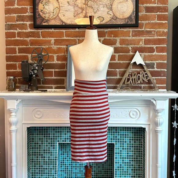 LuLaRoe Red/Gray Striped Cassie Pencil Skirt (XS) - Picture 2 of 6